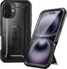 A black protective phone case with a kickstand is shown, with a phone inside it. Produktbild-Vorschau