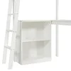 A close-up view of a white loft bed with a built-in bookshelf and ladder, against a white background. Náhled obrázku produktu