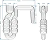 A diagram showing the dimensions of a glass fermentation airlock. Produktbild-Vorschau