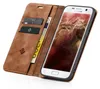 A brown leather flip case for a Samsung Galaxy S7 edge phone, with cards and cash inserted. Produktbild-Vorschau