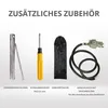 An image showing various accessories for a generator, including a spark plug wrench, screwdriver, storage bag, and gas hose with regulator. Podgląd zdjęcia produktu