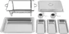 A set of stainless steel chafing dishes and accessories laid out on a white background. Voir les images du produit