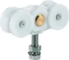 A close-up studio shot of a white roller assembly with a threaded bolt and nuts. Produktbild-Vorschau