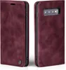 Two views of a burgundy flip-style phone case for a Samsung Galaxy S10+. Produktbild-Vorschau