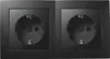 A close-up, front-facing view of a black double electrical socket. Produktbild-Vorschau