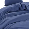 A close-up view of blue bedding, showing the texture and folds of the fabric. Produktbild-Vorschau