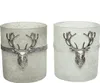 Teelichthalter Glas mit Hirsch 10cm weiß / grau, 1 Stück Produktbild-Vorschau 1