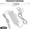 A diagram showing the dimensions of a white power adapter and its cables. Produktbild-Vorschau