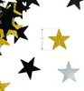 A collection of star-shaped confetti in black, gold, and silver colors, with a size indicator of 2 cm. Produktbild-Vorschau