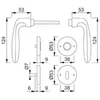 Technical drawing with dimensions of door handles and related hardware. Produktbild-Vorschau