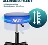A blue stool with text and graphics indicating its features. Produktbild-Vorschau