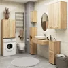 A modern bathroom with a washing machine, toilet, sink, and various cabinets. Anteprima dell’immagine prodotto