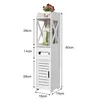 A white bathroom cabinet with dimensions indicated by measurement lines and text. Produktbild-Vorschau