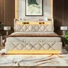 A modern bedroom with a upholstered bed featuring LED lighting. Produktbild-Vorschau