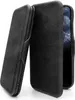 Two black flip phone cases are displayed against a white background. One case is shown from the side, and the other is shown from the front, slightly open to reveal a phone screen. Produktbild-Vorschau