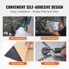 Collage of four images showing the steps for installing sound deadening mats on a car hood. Produktbild-Vorschau