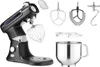 A black stand mixer with various attachments is displayed against a white background. Voir les images du produit