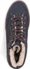 A top-down view of a blue women's boot with fur lining. Voir les images du produit