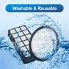 Two vacuum cleaner filters are shown with water splashing around them, suggesting they are washable and reusable. Produktbild-Vorschau