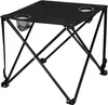 A black foldable camping table with two cup holders and mesh pockets. Produktbild-Vorschau