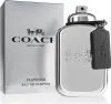 A silver Coach Platinum Eau de Parfum bottle and its packaging are displayed against a white background. Anteprima dell’immagine prodotto