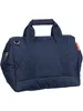 A navy blue quilted duffel bag with gold-toned hardware and a red brand tag on a white background. Náhled obrázku produktu