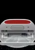 A close-up view of the underside of a white vacuum cleaner with a red ribbed section and a gray textured button area. The front cover is open, revealing the internal cleaning mechanism. Produktbild-Vorschau