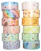 Sada 12 rolí washi pásky, roztomilé vzory so zlatými Náhľad obrázku produktu 1