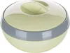 A light green thermos jug with a gray band around the middle and a matching lid with a handle. Produktbild-Vorschau