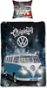A Volkswagen bus is shown on a street at night, with the "Originals" logo and Volkswagen logo above it. A pillow with two Volkswagen buses is shown above the main image. Náhľad obrázku produktu