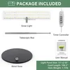 A flat lay image showing the components of a grow light kit, including the light panel, telescopic rod, metal base, timer controller, and user manual. Anteprima dell’immagine prodotto