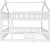 A white wooden bunk bed with a house-shaped frame and a ladder. Produktbild-Vorschau