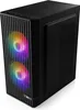 A black computer tower with RGB fans visible through the front grill. Produktbild-Vorschau