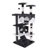 A multi-level cat tree with various platforms, cubbies, scratching posts, and a dangling toy, presented against a white background. Náhled obrázku produktu