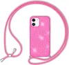 A pink glitter phone case with a pink cord is displayed against a white background. Produktbild-Vorschau