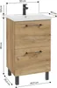 A bathroom vanity with a sink and faucet, shown with dimensions. Produktbild-Vorschau