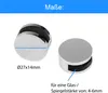 Two chrome-finished mirror holders with black rubber inserts are shown against a white background. One holder has a blue line indicating its diameter and is labeled with dimensions. The other holder has a blue arrow pointing to it, with text indicating its Produktbild-Vorschau