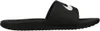 A black Nike slide sandal with a white Nike swoosh logo is shown from the side against a white background. Produktbild-Vorschau