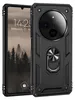 A black rugged phone case with a ring holder is shown next to a smartphone. Produktbild-Vorschau