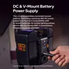 A hand is connecting a cable to a battery power supply unit, which is attached to a larger battery. Text overlays describe the product's features. Náhled obrázku produktu