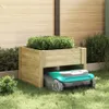 A robotic lawnmower is parked under a wooden planter box filled with greenery. Podgląd zdjęcia produktu