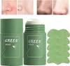 A collage of product images showing a green cleansing stick, close-ups of skin, and green pore strips. Náhled obrázku produktu
