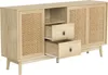 A light wood sideboard with rattan doors and two open drawers. Anteprima dell’immagine prodotto