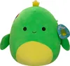 A green plush toy with a yellow belly and a yellow tuft on its head, with a tag attached. Anteprima dell’immagine prodotto
