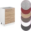 A kitchen base cabinet shown with a set of color swatches. Produktbild-Vorschau