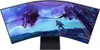 A curved computer monitor displaying a futuristic scene with a person in the foreground. Produktbild-Vorschau
