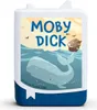 A product shot of a Moby Dick Tonie Hörfigur, a small white and blue audio figure with a depiction of Moby Dick, a ship, and the title "MOBY DICK" on its front. Produktbild-Vorschau