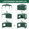 Collage of images showing different configurations of a green pop-up gazebo with side panels. Podgląd zdjęcia produktu
