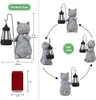 Collage of a cat garden statue with a solar lantern, showing different angles and a size comparison with a soda can. Produktbild-Vorschau