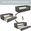 A collage of three images showing a sofa bed in different configurations, with arrows indicating transformation. Produktbild-Vorschau